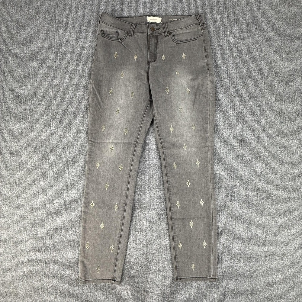 Sundance Primrose Jeans Womens 30 Gray Mid Rise Skinny Stretch Embellished
